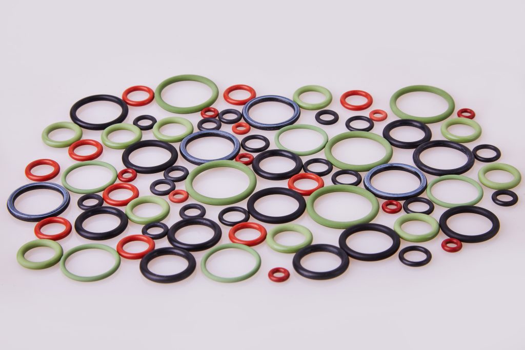 Black, red and gre hydraulic and pneumatic o-ring seals of diffe